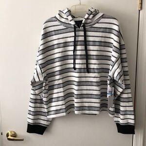 1 State Jacquard Knit Stripe Hooded Pullover L NWT